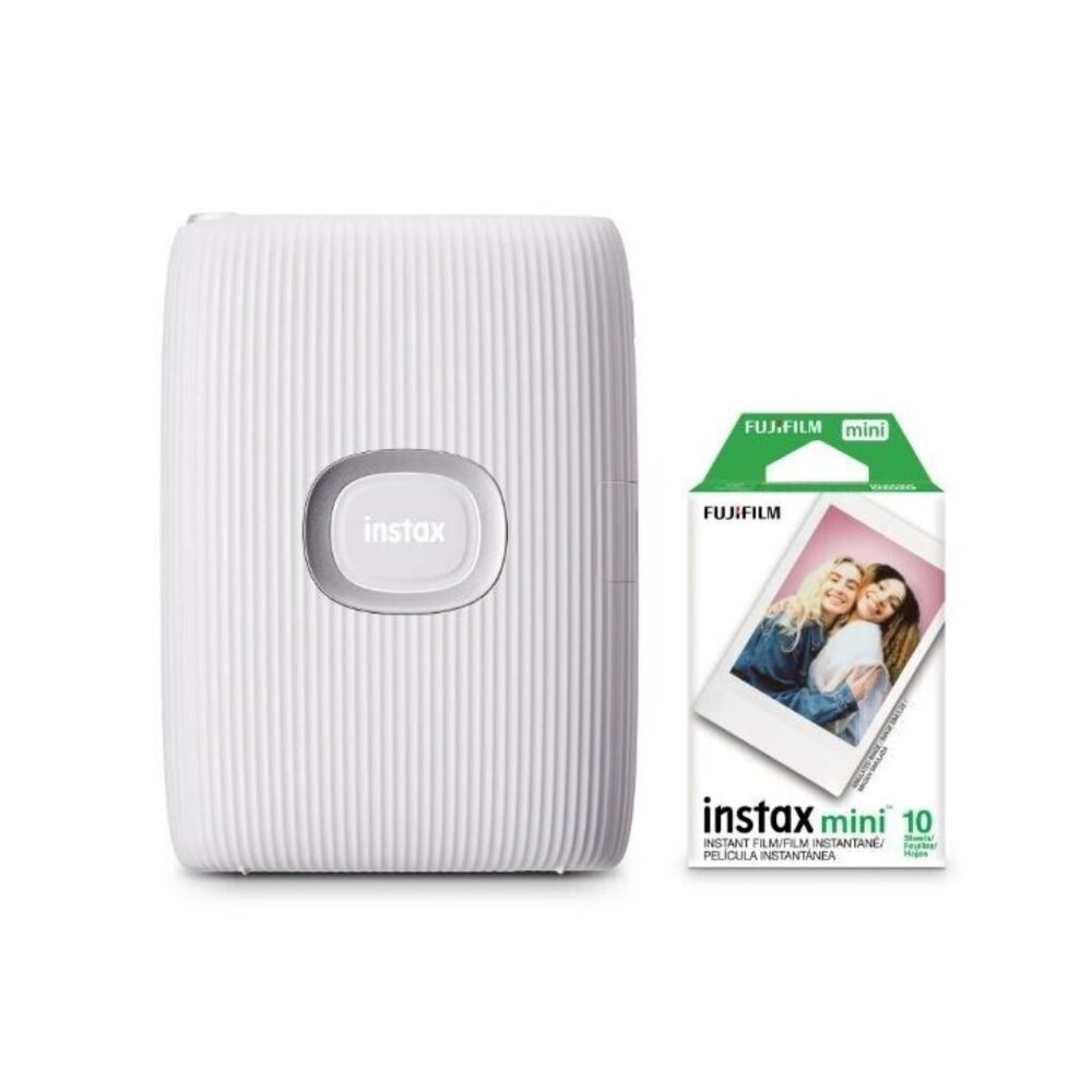 Fujifilm INSTAX Mini Link 2 Smartphone Printer Bundle + 10-Pack Film, Clay White